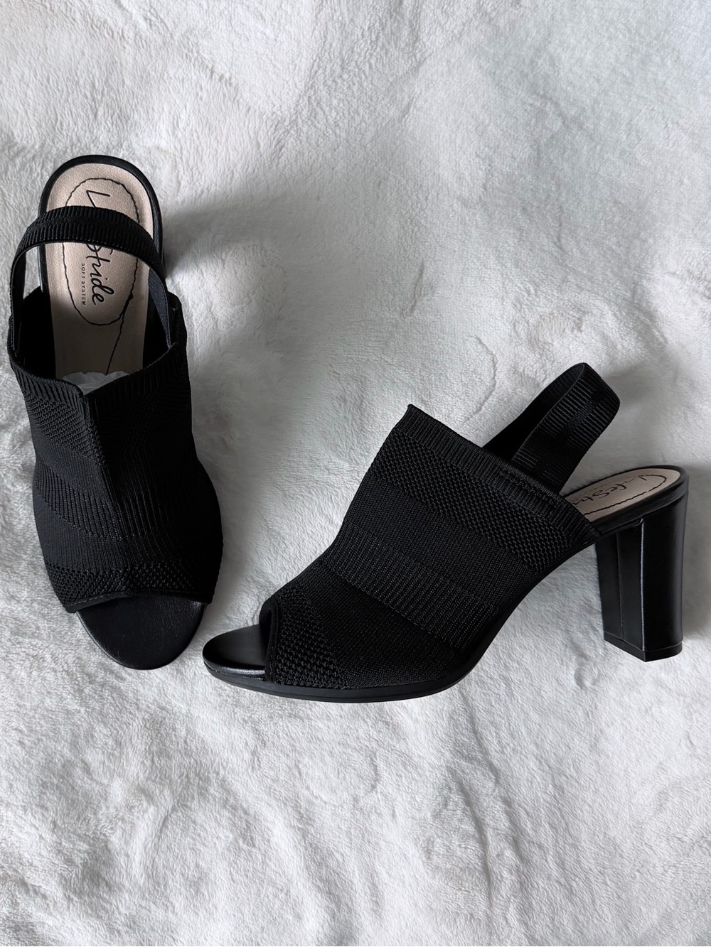 NWOT LifeStride Knit Slingback Peep Toe Block Heel Sandals – Black – Women’s 7.5 - Picture 2 of 7